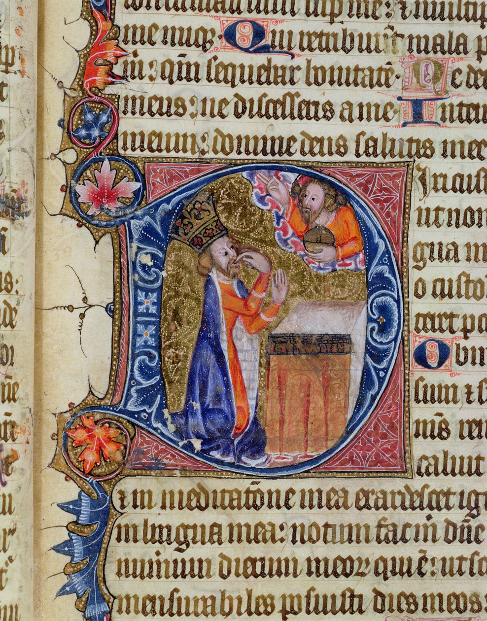 Psalm 38, David wijst naar zijn mond, uit de Ramsey Abbey Psalter, ca.1380 door English School