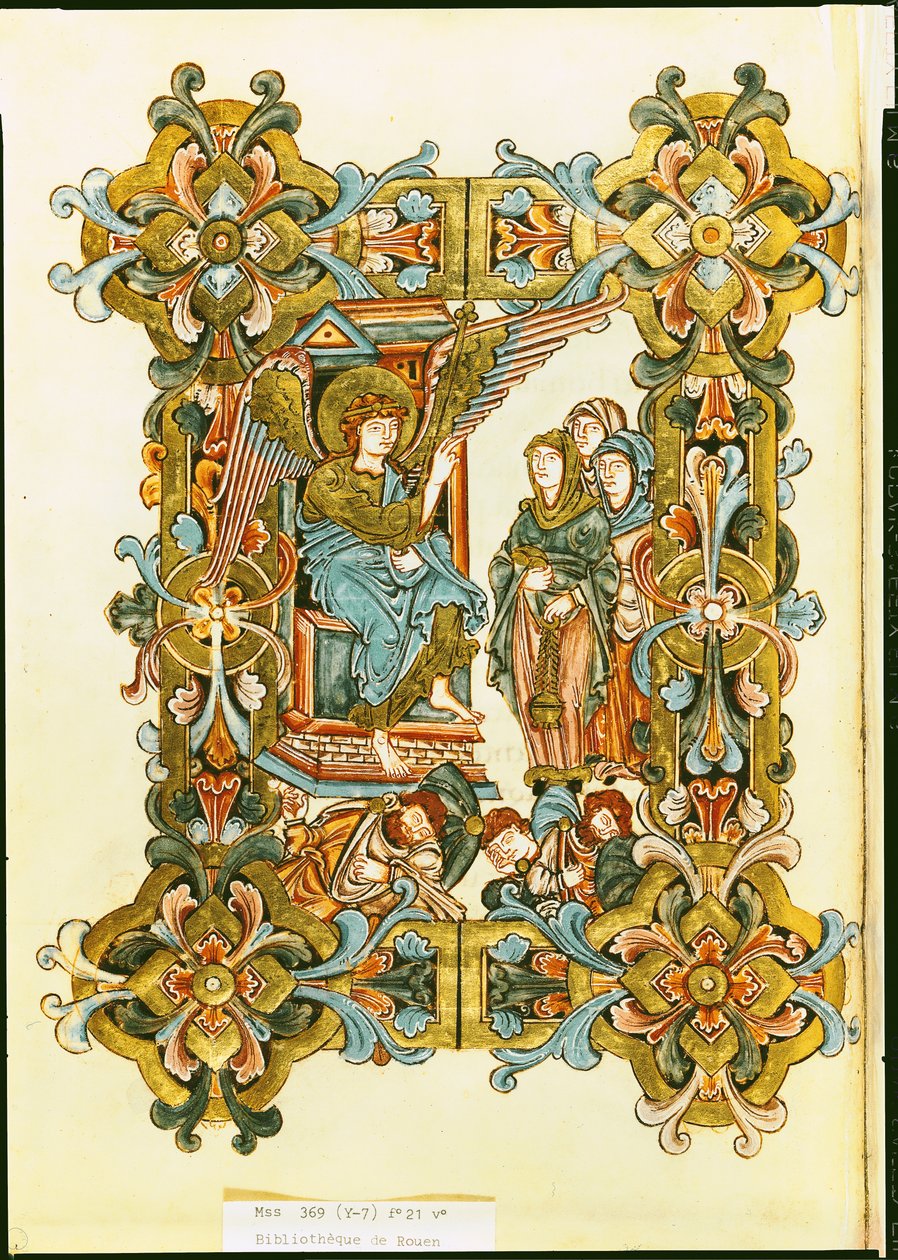De heilige vrouwen bij het graf, uit het Winchester Pontifical door English School