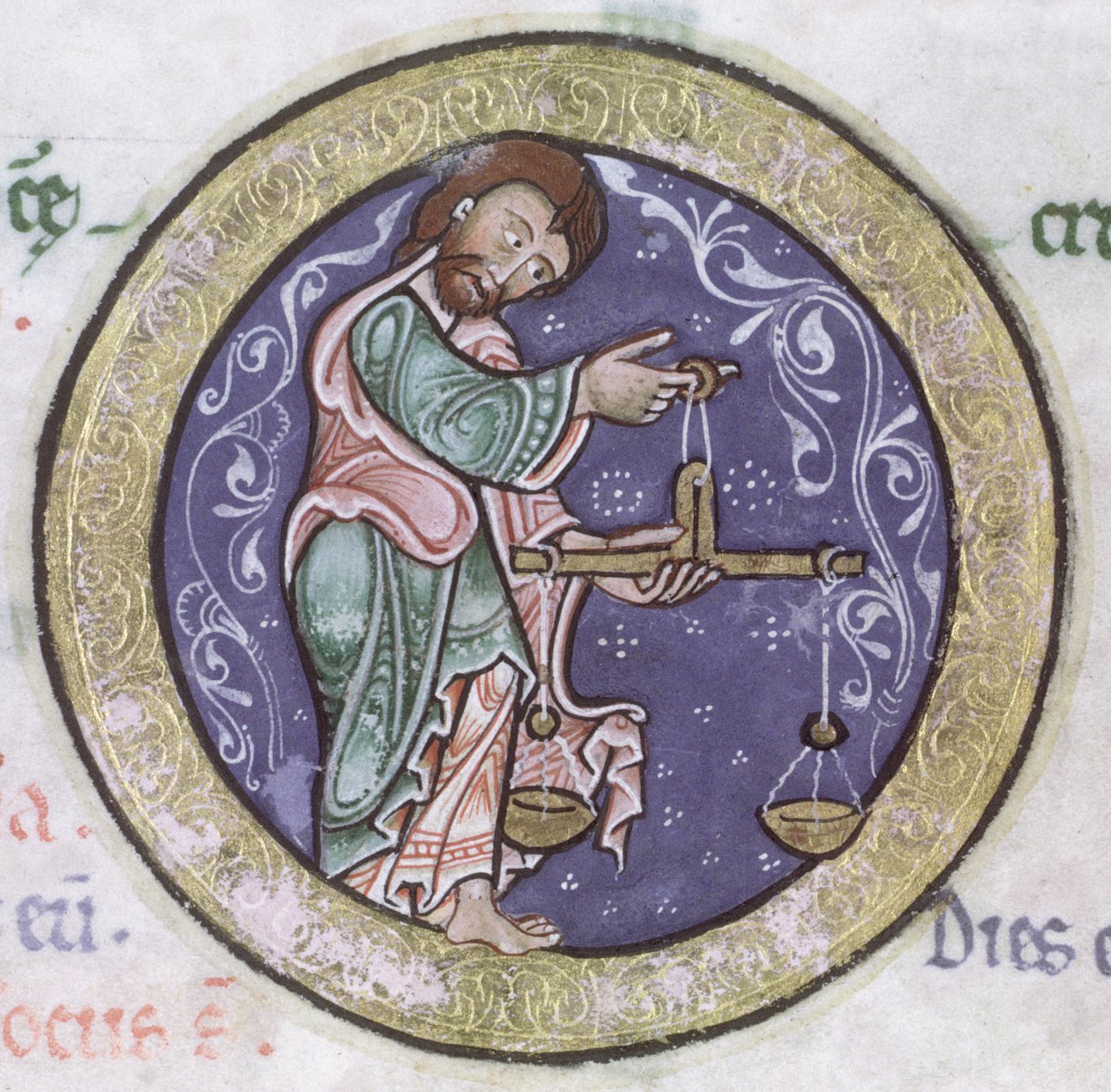 Ms Hunter 229 f.5r Weegschaal, uit de Hunterian Psalter, ca.1170 (detail) door English School