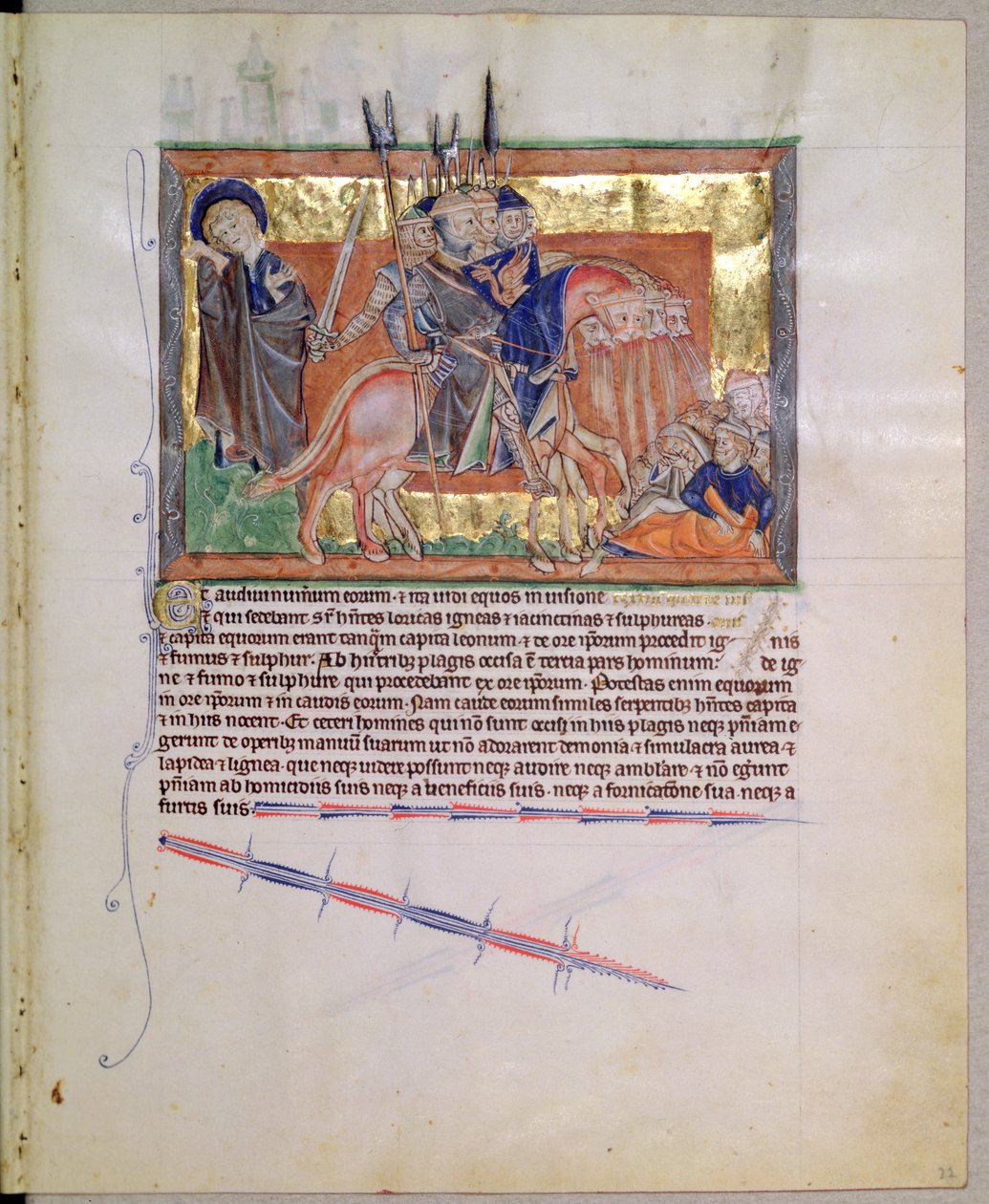 Ms L.A. 139-Lisboa fol.20 Leger van ruiters, uit de Gulbenkian Apocalyps, ca. 1256-70 door English School