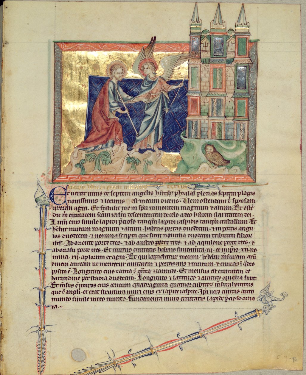 Een engel toont het Nieuwe Jeruzalem aan St. Johannes de Evangelist, uit de Gulbenkian Apocalyps, c.1265-70 door English School