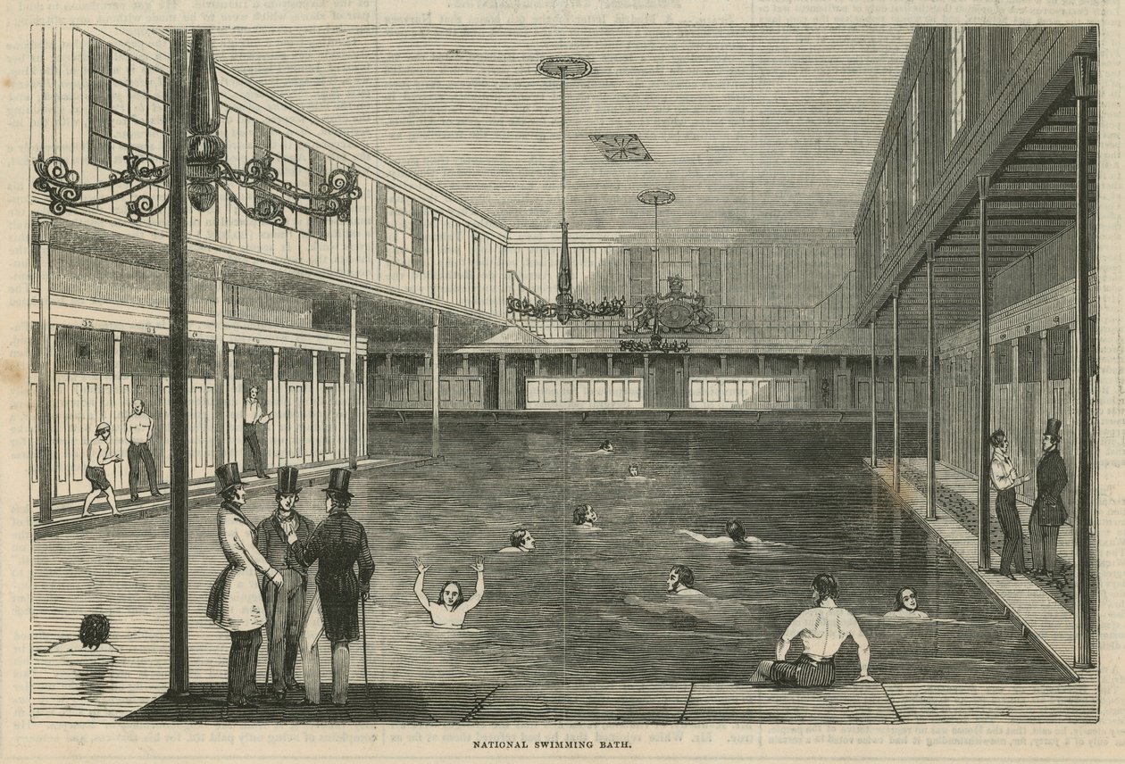 Nationaal Zwembad (gravure) door English School