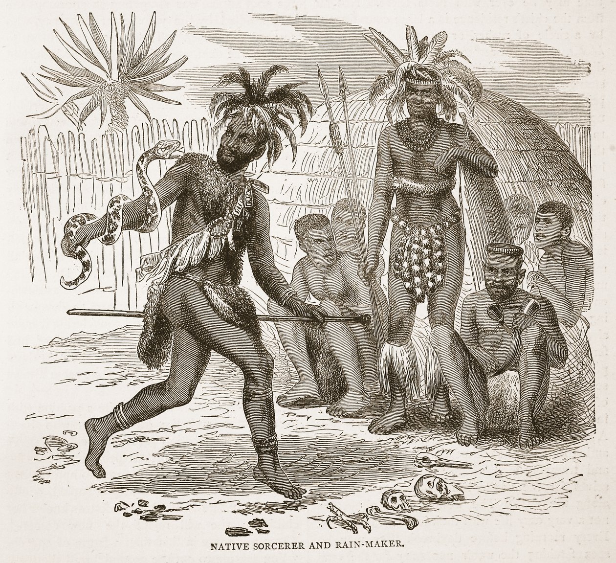 Inheemse tovenaar en regenmaker, illustratie uit The Pictorial Edition of the Life and Discoveries of David Livingstone door J. Ewing Richie, uitgegeven door A. Fullarton & Co., 1876 door English School