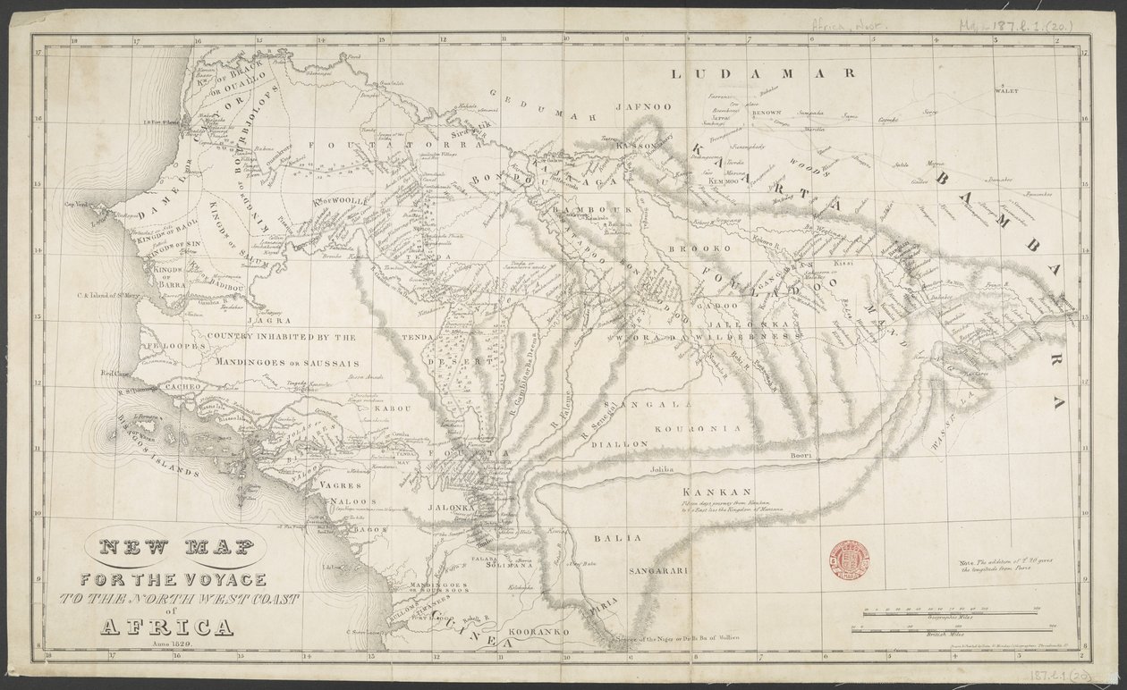 Nieuwe kaart voor de reis naar de noordwestkust van Afrika, Anno, getekend en gedrukt door Dean & Munday door English School
