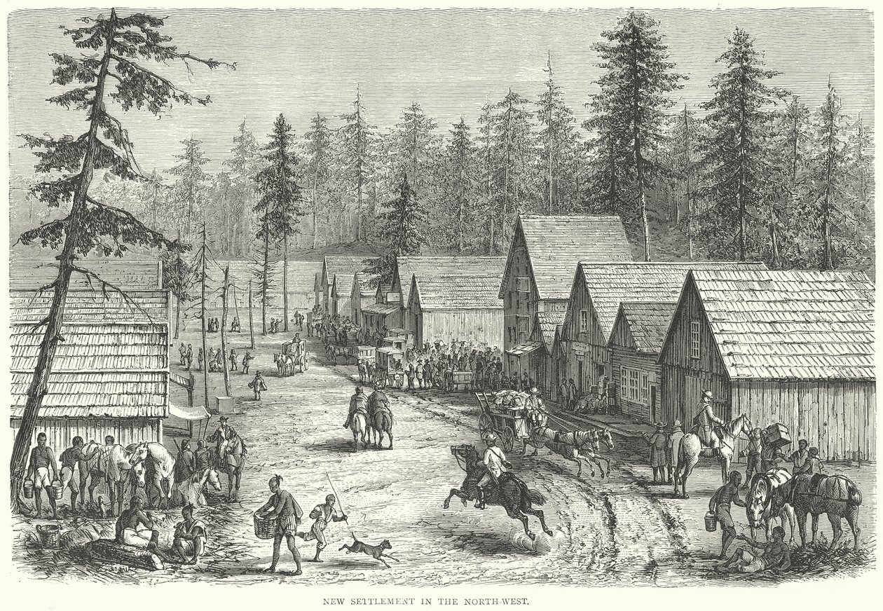 Nieuwe nederzetting in het noordwesten (gravure) door English School