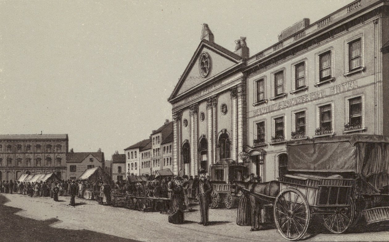 Newbury: Korenbeurs en markt (litho) door English School