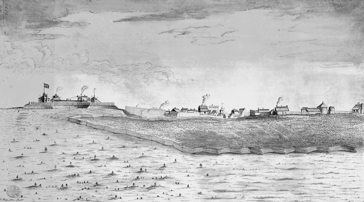Noordwestelijk uitzicht op Fort Lawrence in Chignectou door English School