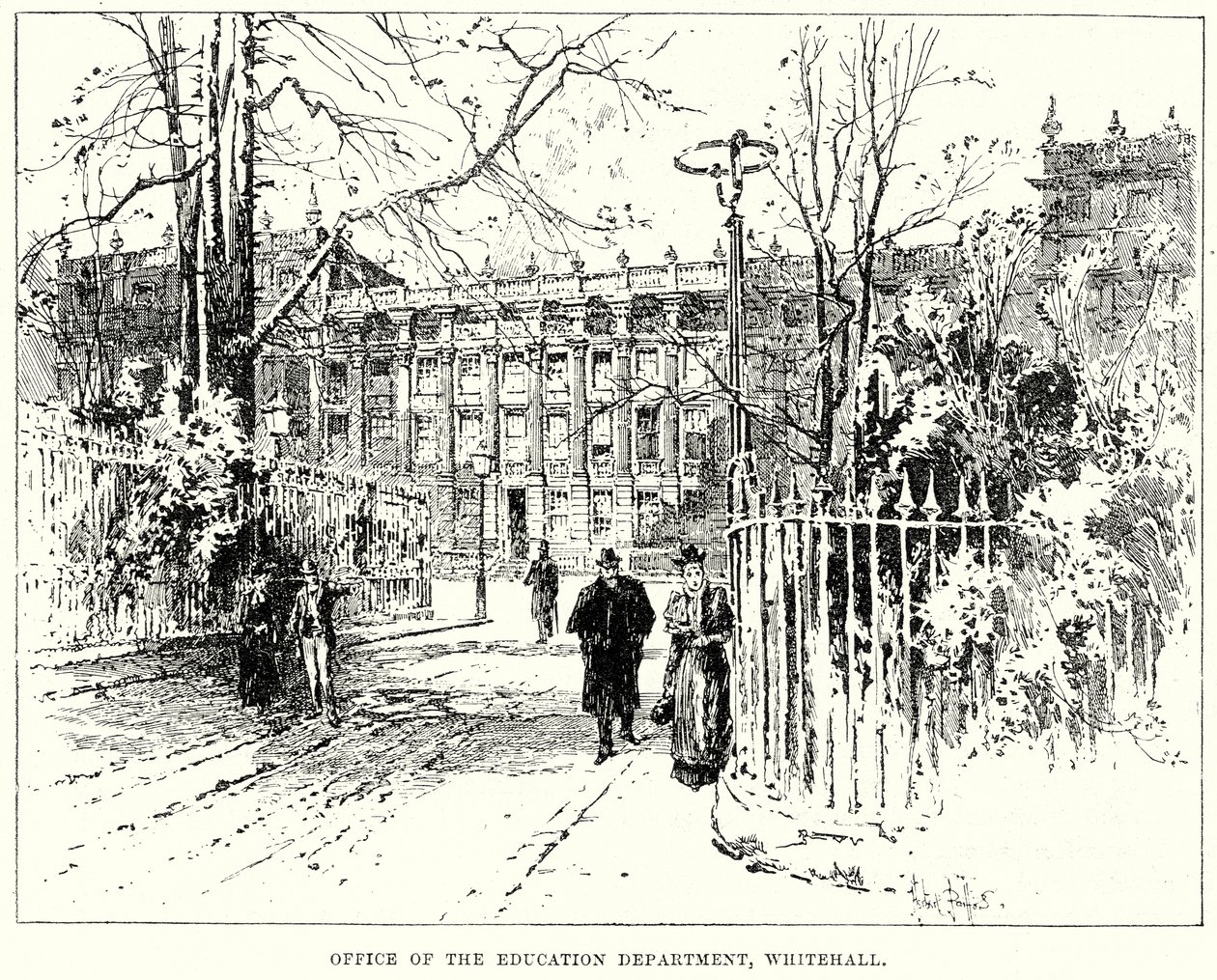 Kantoor van het Ministerie van Onderwijs, Whitehall (gravure) door English School