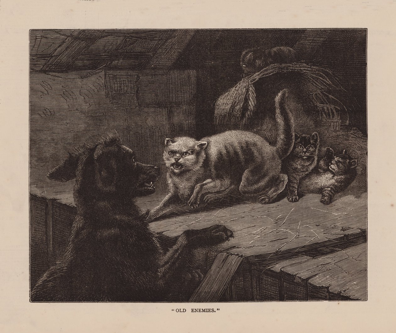 "Oude vijanden" (gravure) door English School