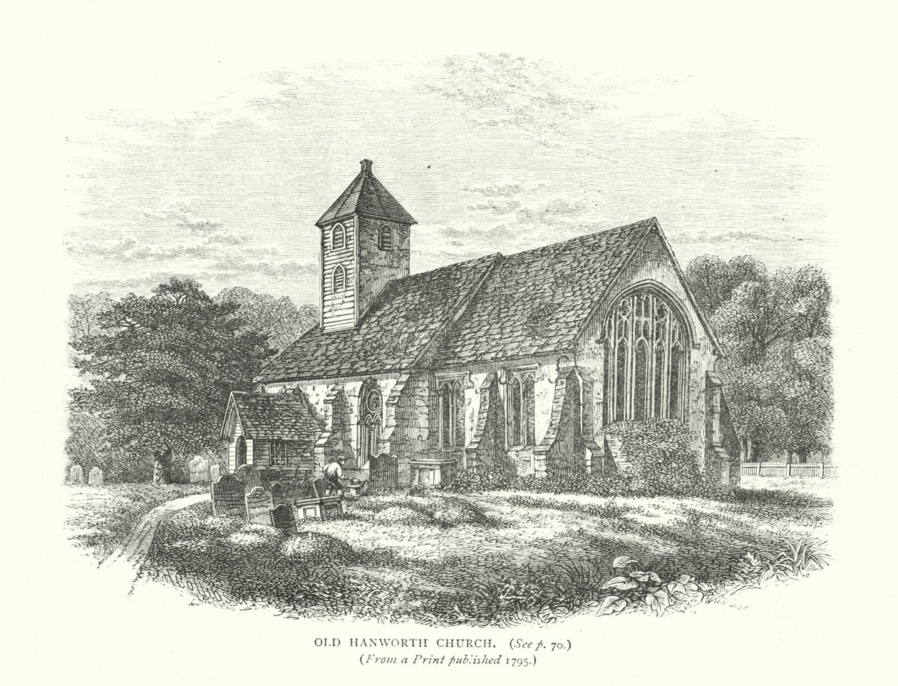 Oude Hanworth Kerk (gravure) door English School