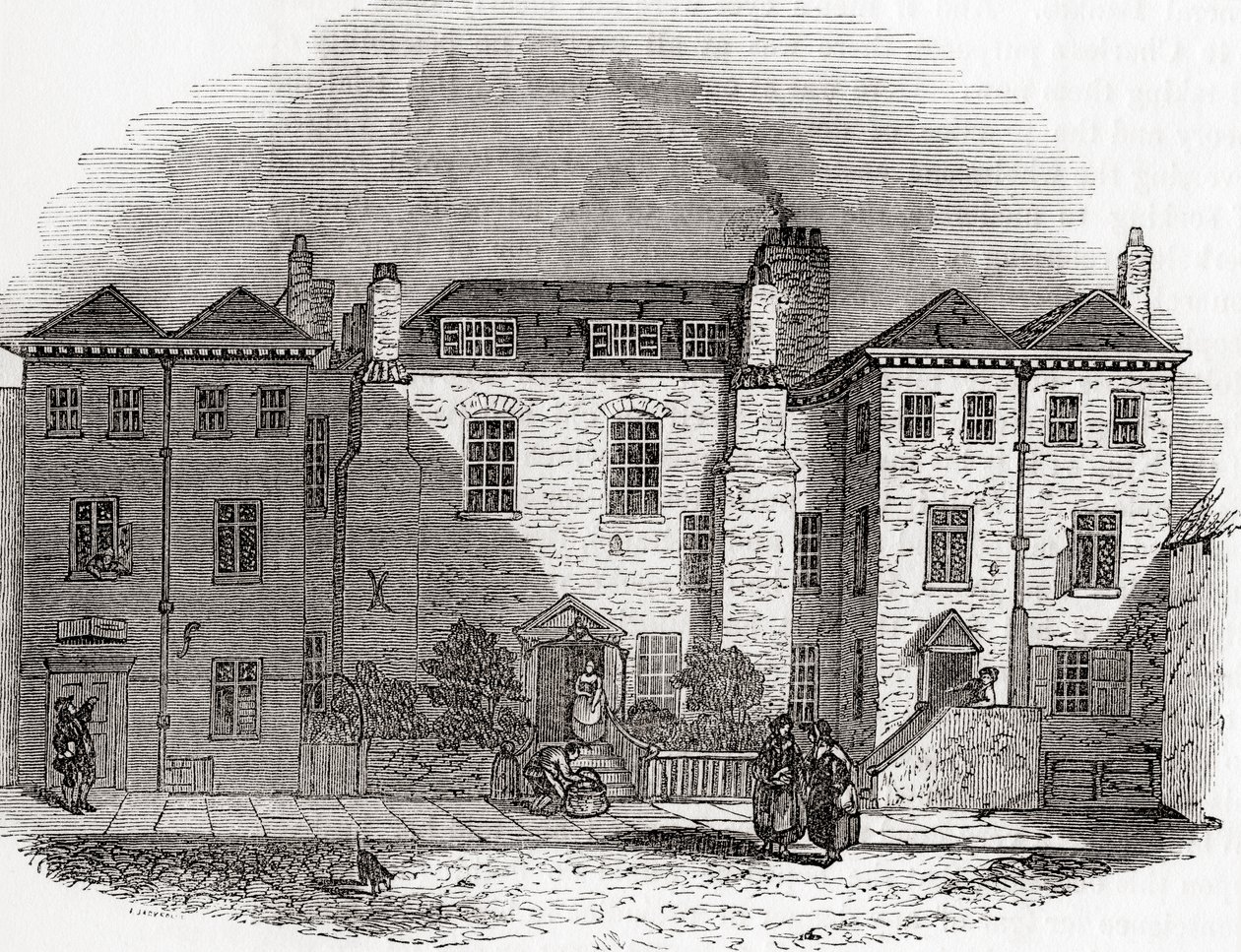 Het huis van Oliver Cromwell, Clerkenwell Close, Londen, Engeland, uit Old England: A Pictorial Museum, uitgegeven 1847 door English School