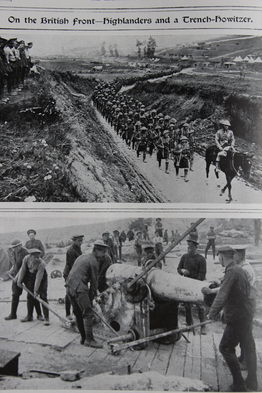 Aan het Britse front - Hooglanders en een loopgraafhouwitser, 1914-18 door English School