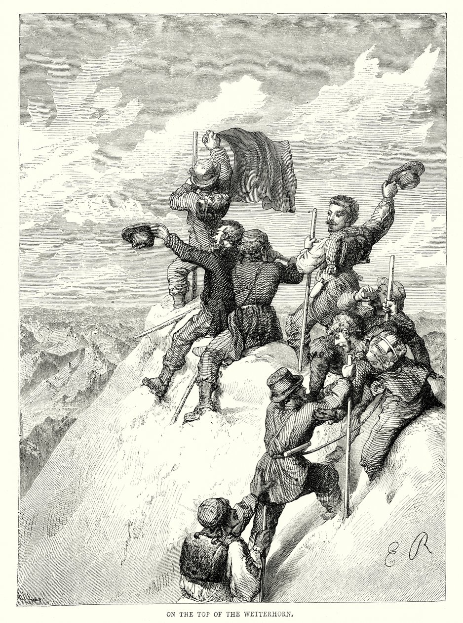 Op de top van de Wetterhorn (gravure) door English School