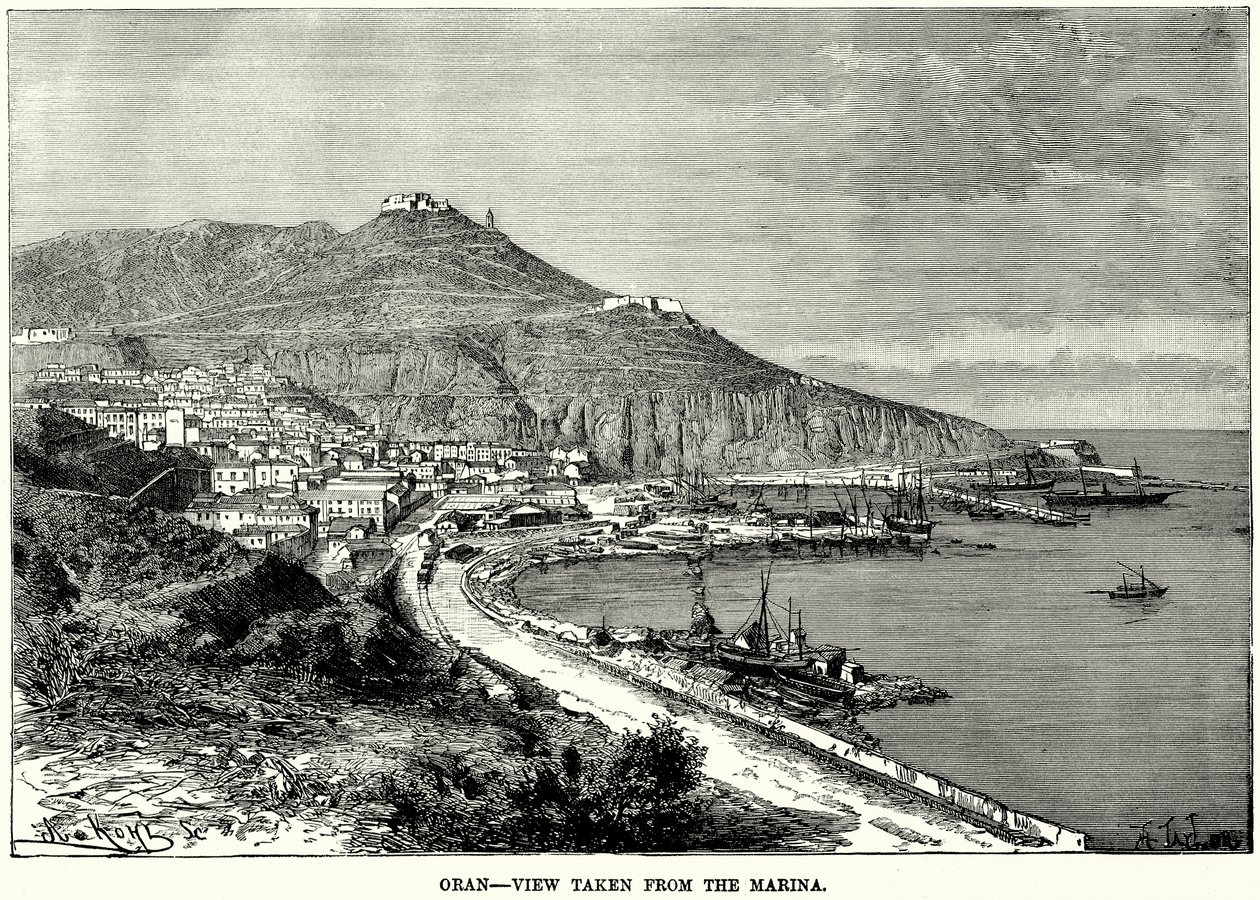 Oran - Uitzicht vanaf de jachthaven (gravure) door English School