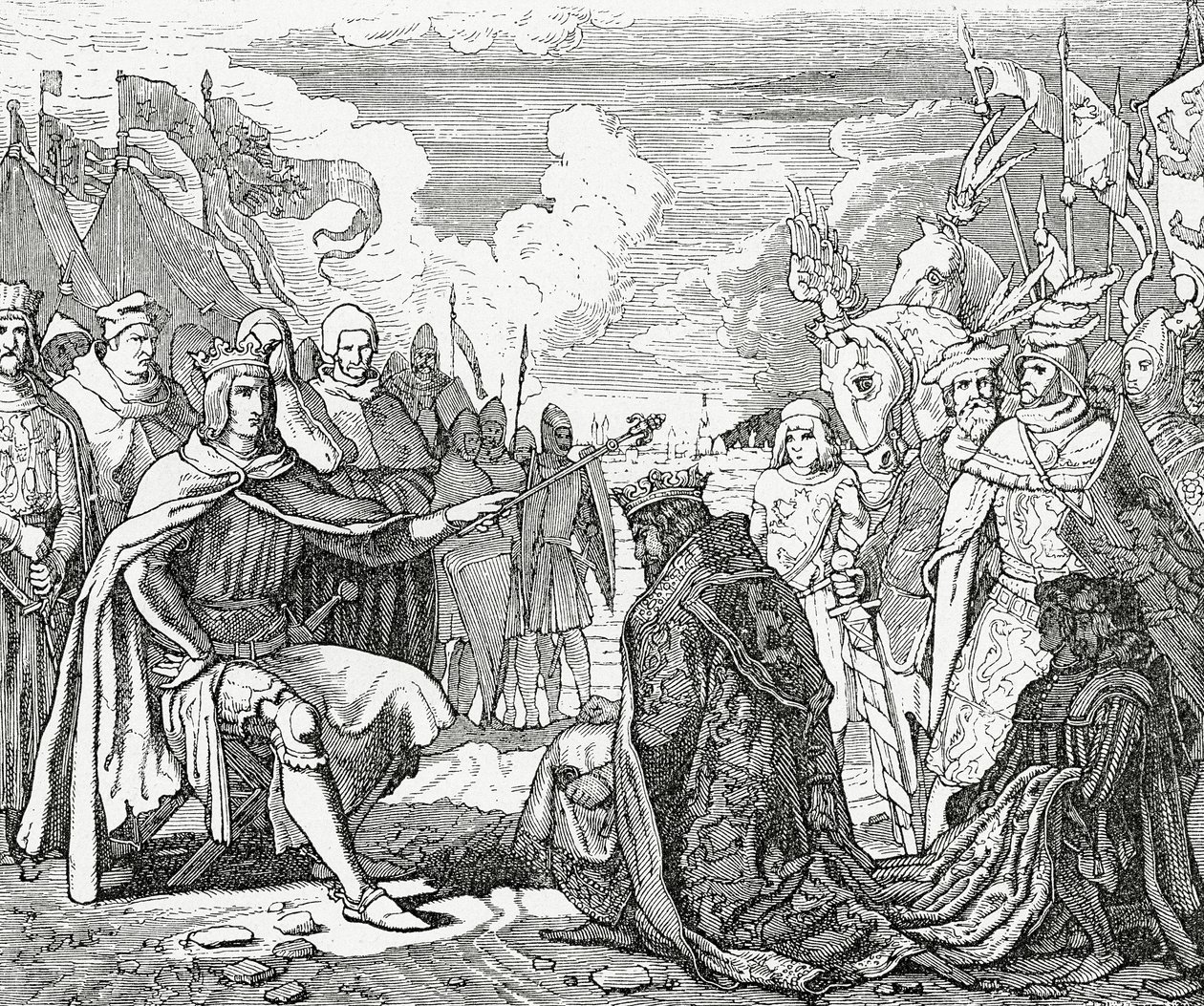 Ottokar II van Bohemen brengt hulde aan Rudolf I, koning van Duitsland in 1276 door English School