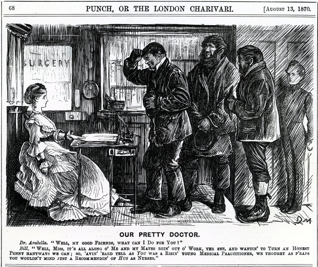 Onze mooie dokter, gepubliceerd in Punch Magazine, 1870 door English School
