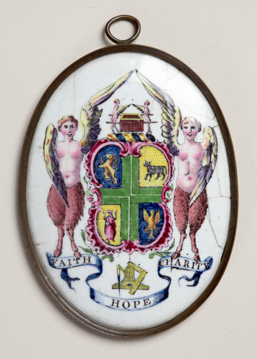 Ovale plaquette met vrijmetselaarsbadge door English School