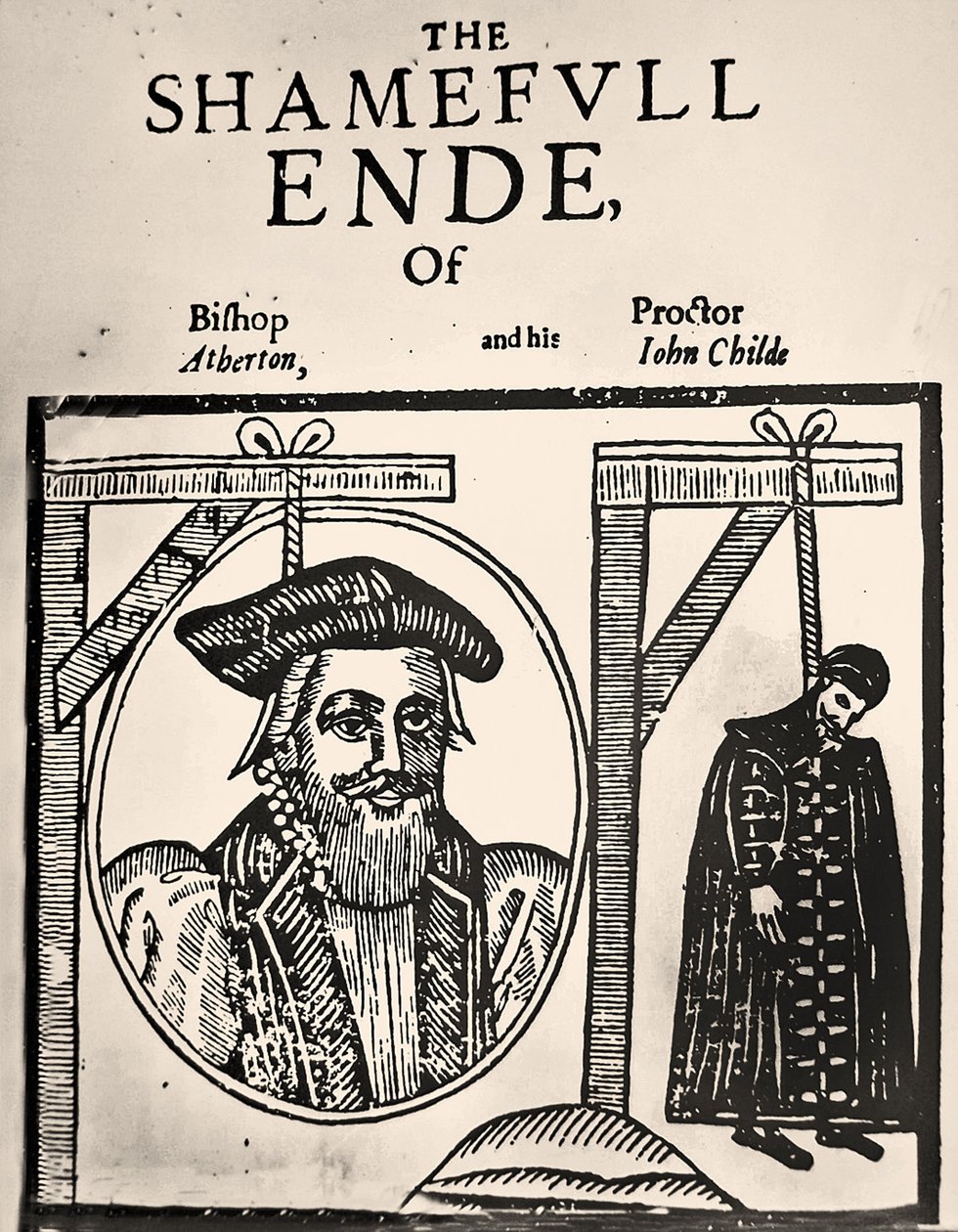 Pamflet waarin de executie van John Atherton en zijn geliefde John Childe voor sodomie wordt aangekondigd door English School