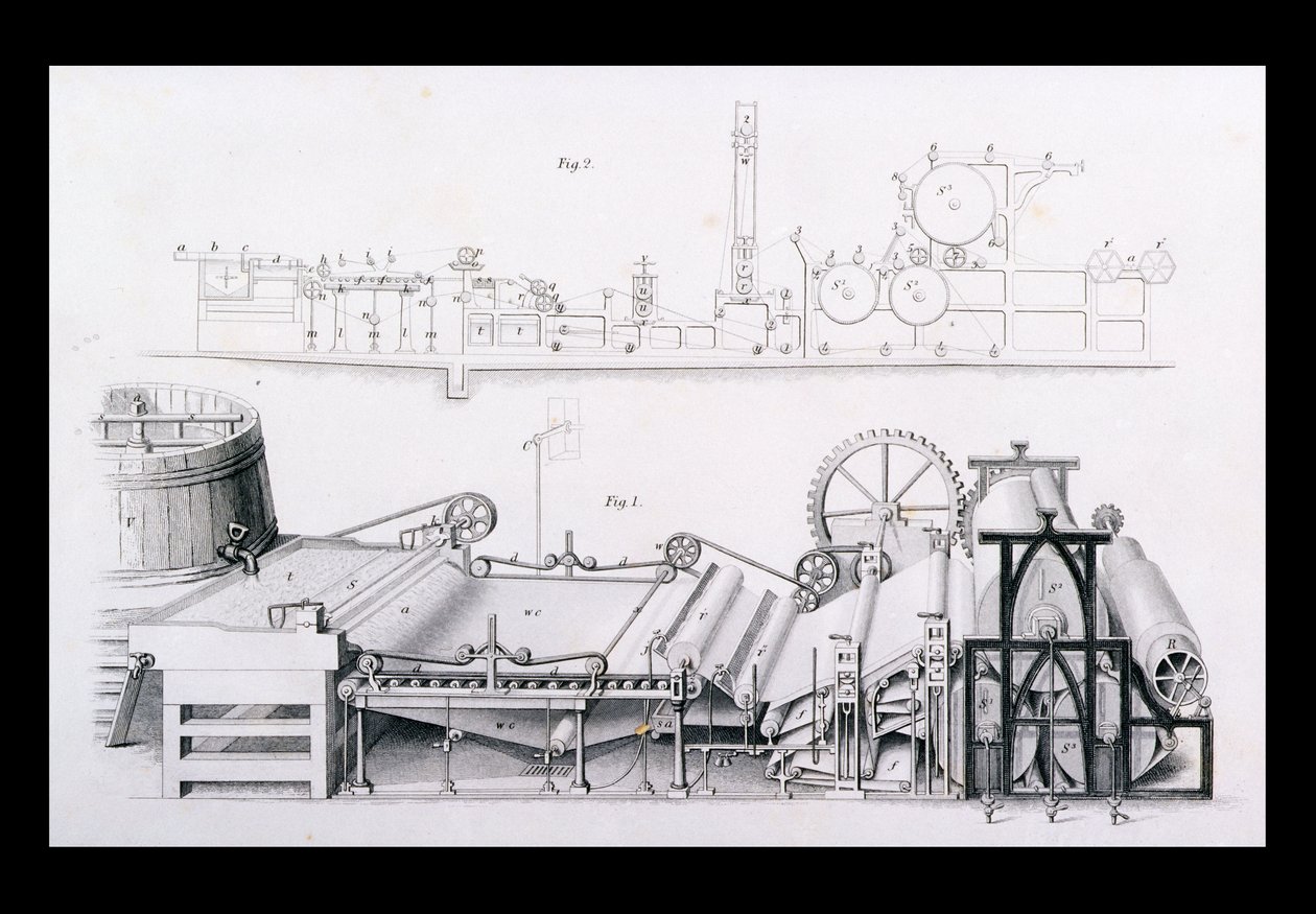 Papiermachine uit Cyclopaedia of Useful Arts & Manufactures, bewerkt door Charles Tomlinson, ca. 1880s door English School