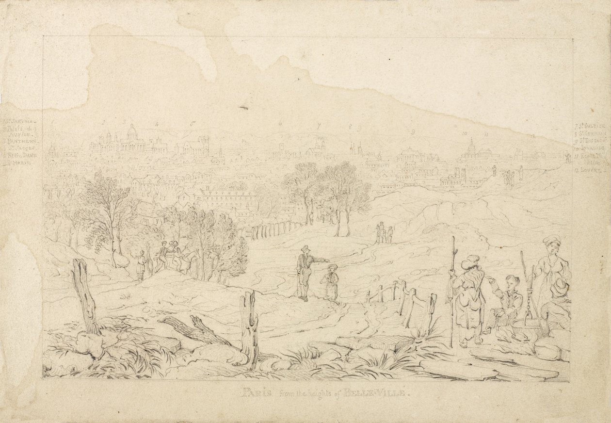Parijs vanaf de Hoogten van Belle Ville, 1815 door English School
