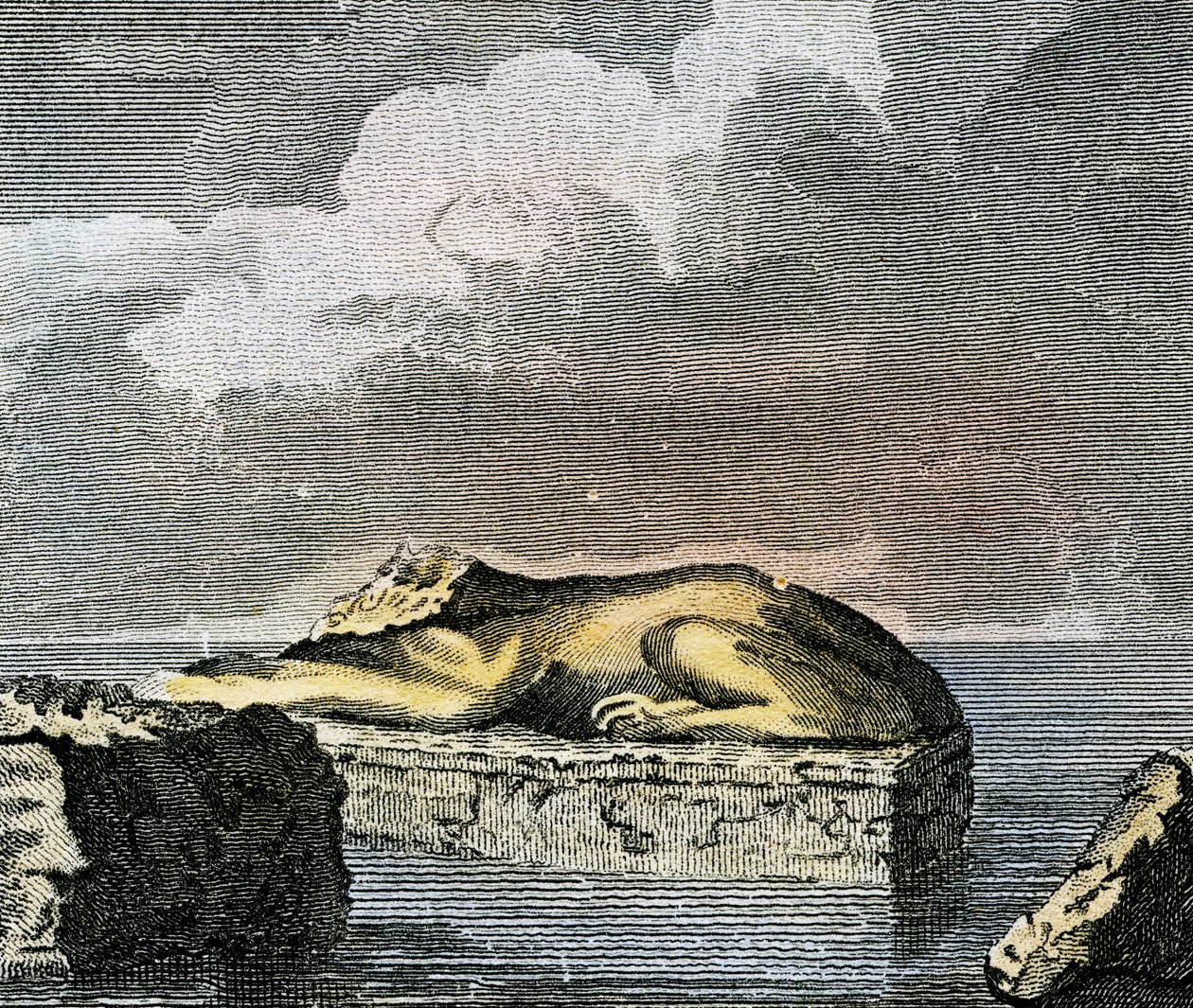 Deel van een Egyptische sfinx gevonden in de ruïnes van de oude stad Canopus door English School