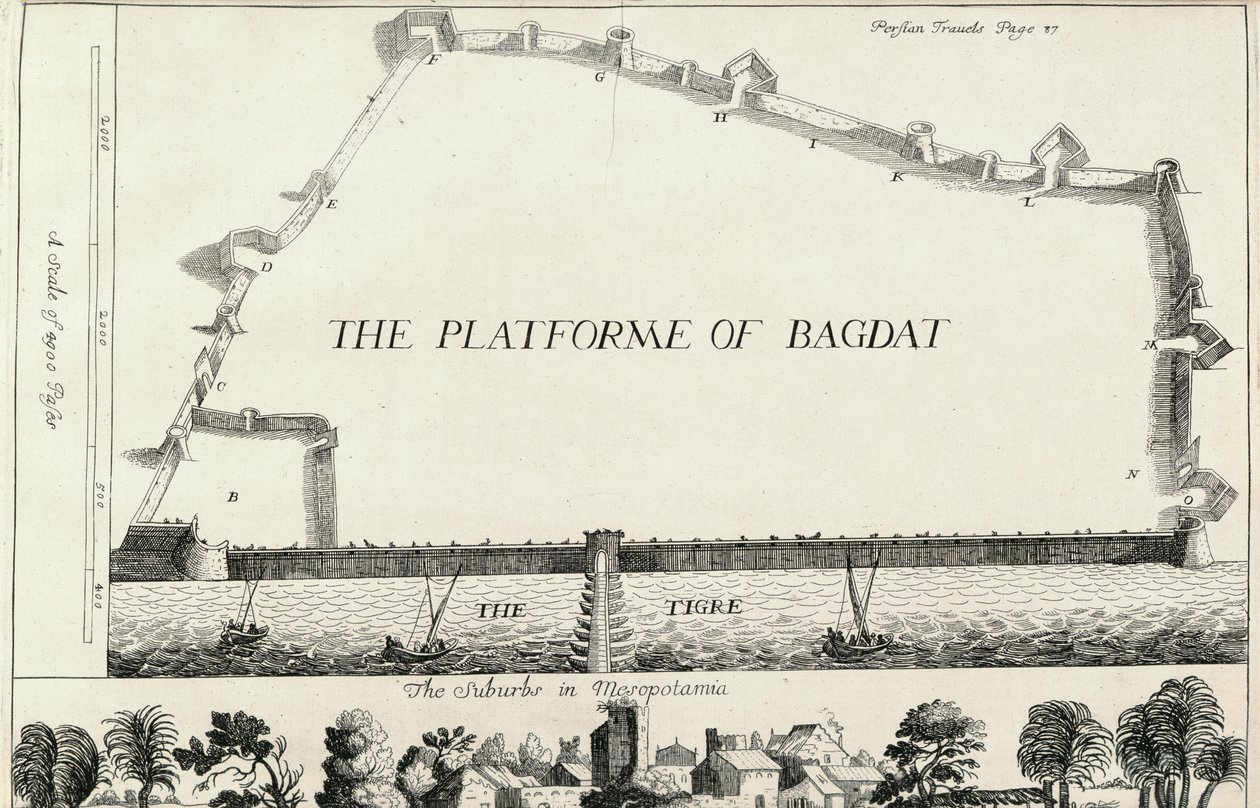 Plan van Bagdad, uit een Engelse vertaling van Les Six Voyages de J.B. Tavernier door English School