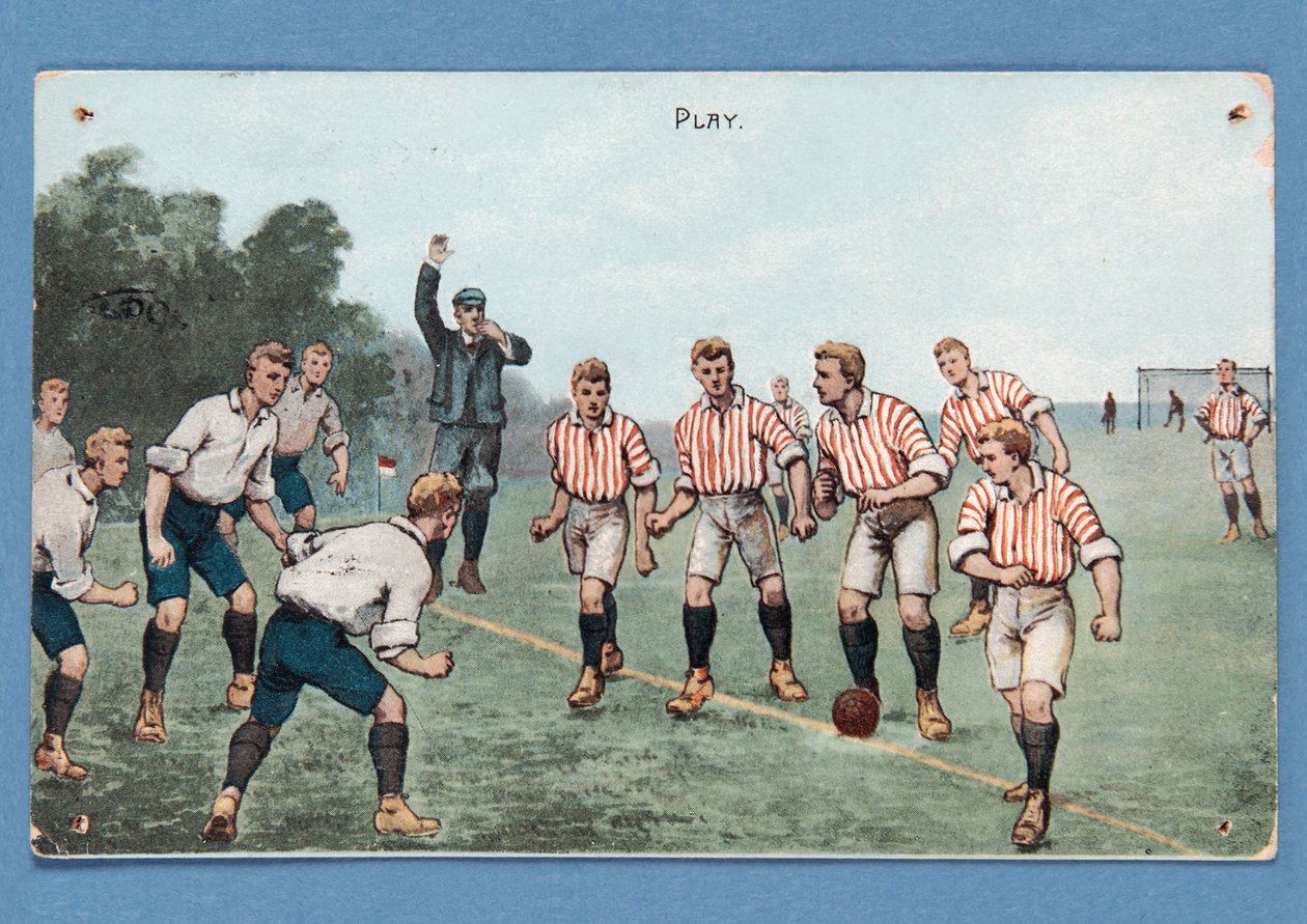 Spel, ansichtkaart met een voetbalwedstrijd door English School
