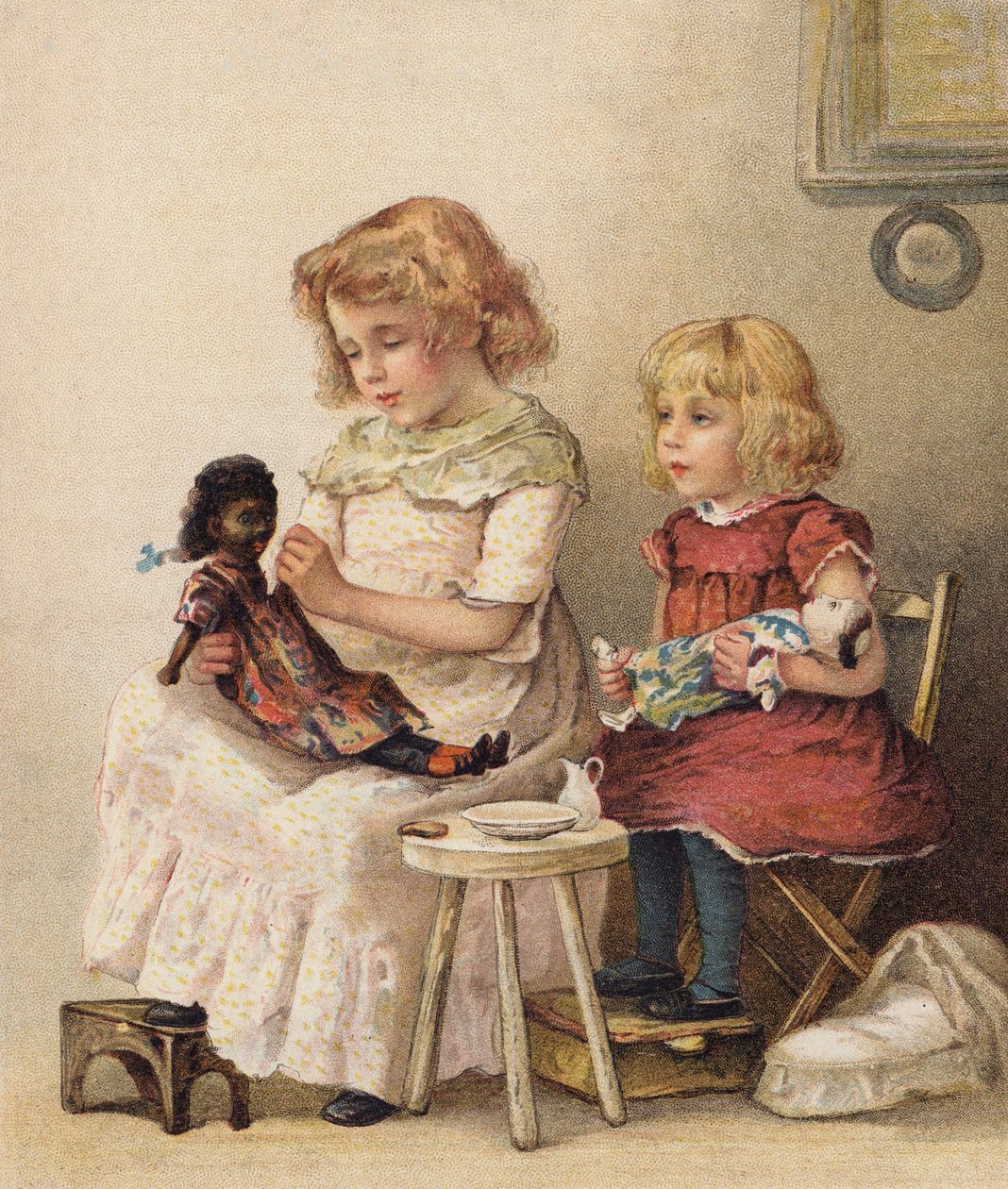 Spelen bij moeders (chromolitho) door English School