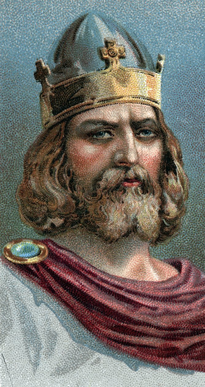 Portret van Alfred de Grote (Alfred the Great, 849-899), koning van Wessex, 800s n.Chr. - Uit de serie 