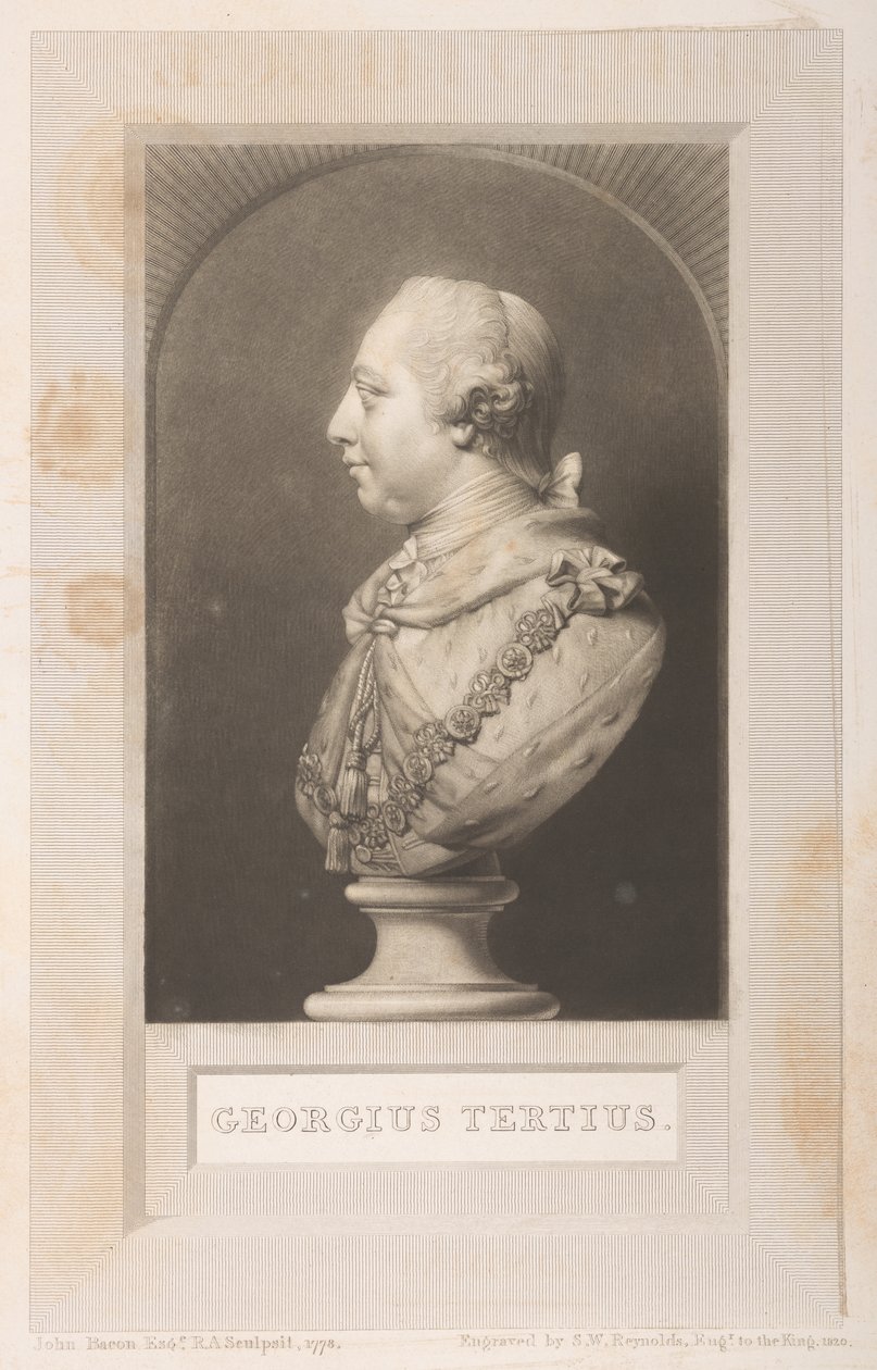 Portret van George III van een buste, uit Frederick Augusta Barnard, Bibliothecae regiae catalogus, deel I, frontispice door English School