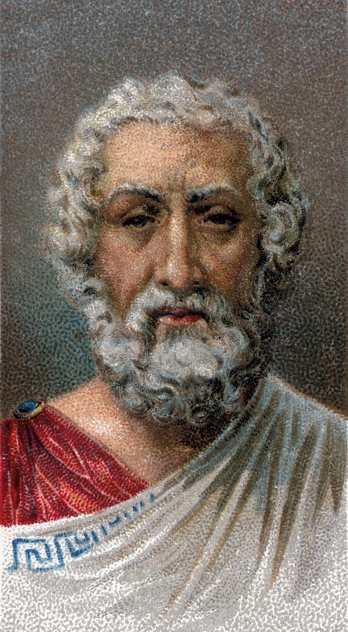 Portret van Homerus (9e-8e eeuw v.Chr.) - Griekse dichter - Uit de serie Leaders of Men. door English School