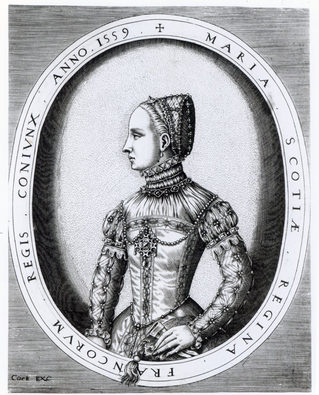 Portret van Mary Queen of Scots, gegraveerd door Hieronymus Cock, 1559 door English School