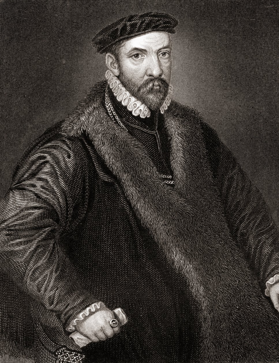 Portret van Sir Nicholas Bacon uit Lodges British Portraits door English School