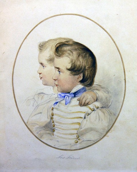 Portret van twee broers in militaire kostuums, c.1840 door English School