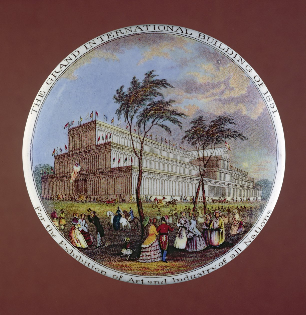 Potdeksel met Crystal Palace, door T.J. en J. Mayer, Dale Hall, Longport, Staffordshire door English School