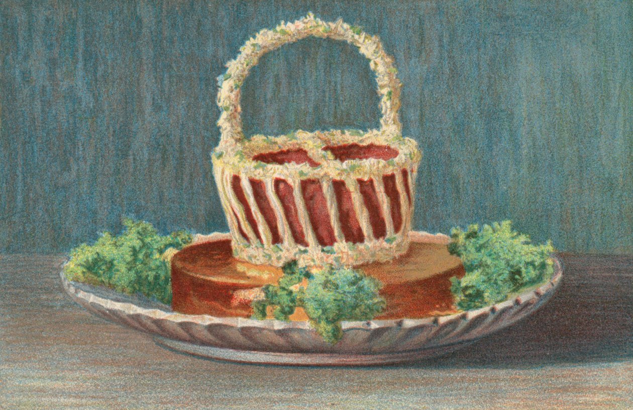 Vleesmand in pot met Aspic rand (kleurenlitho) door English School
