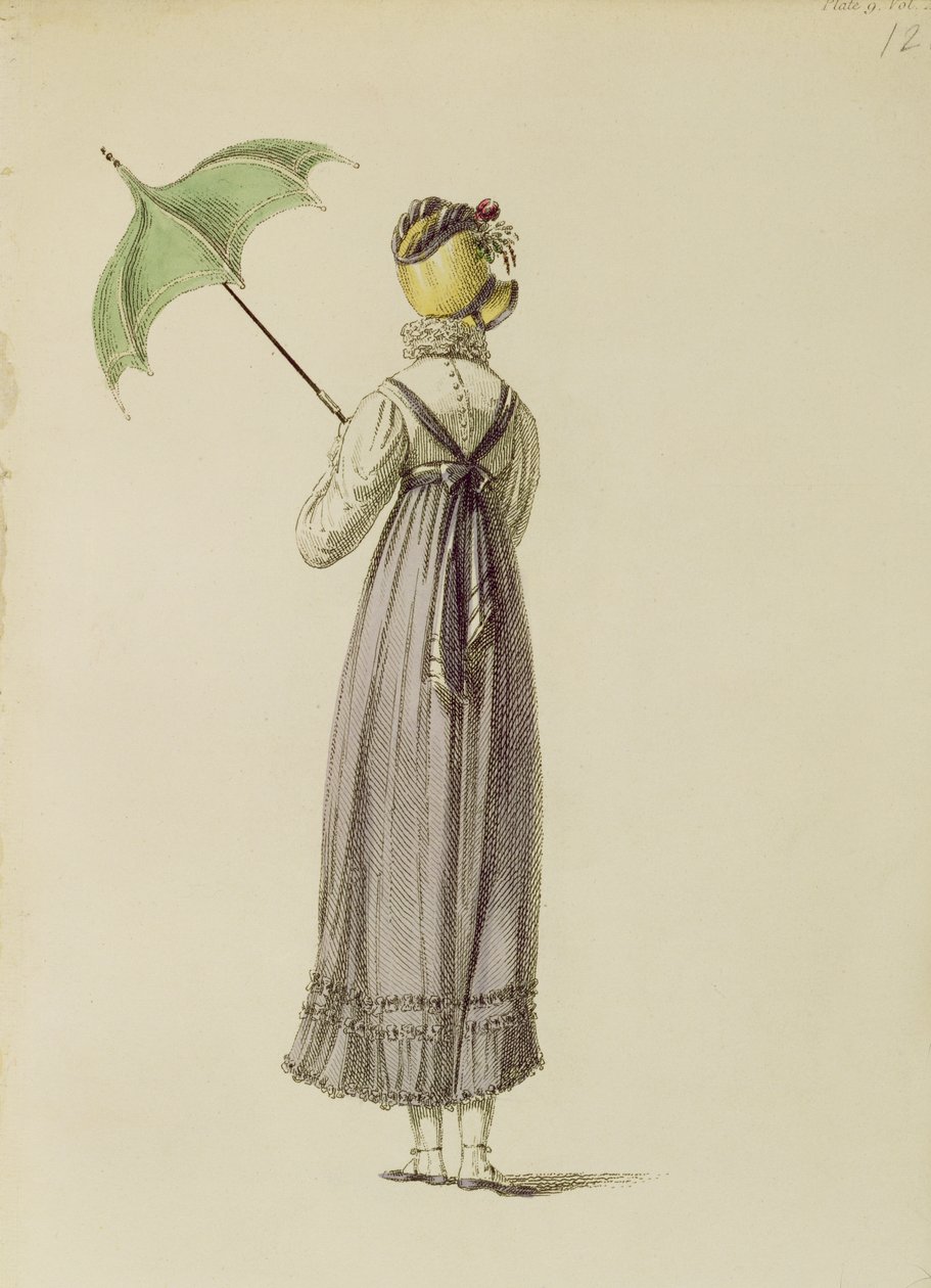 Promenadejurk, modeplaat uit Ackermanns Repository of Arts door English School