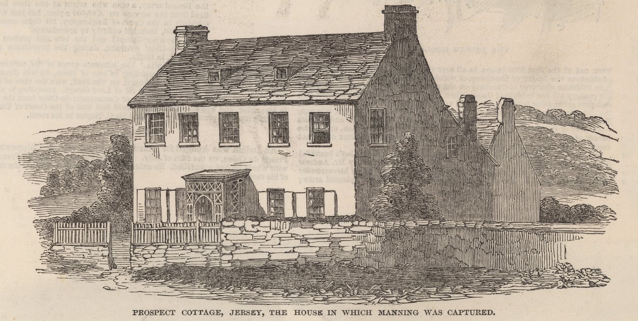 Prospect Cottage, Jersey: het huis waarin Frederick George Manning gevangen werd genomen (gravure) door English School