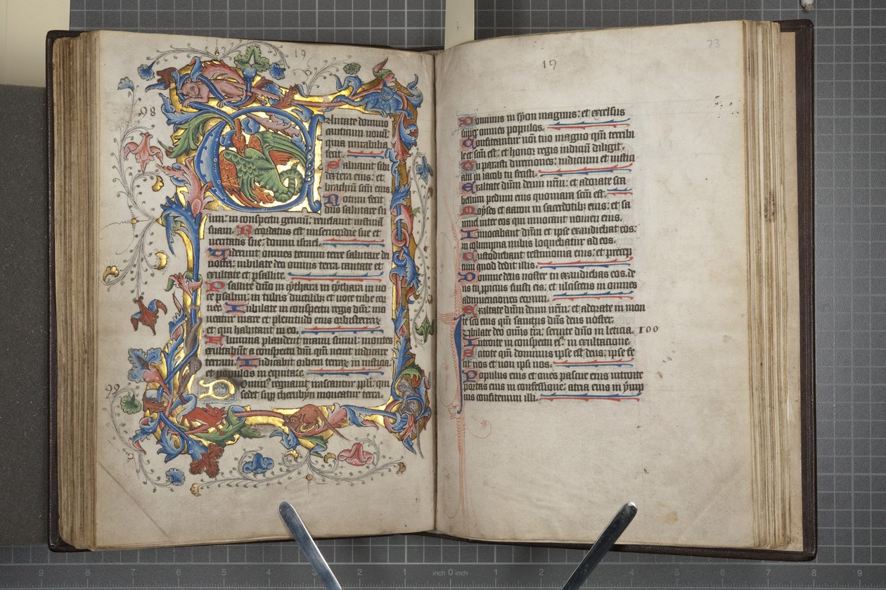 Psalter met Sarum gebruikskalender, Fol 72 verso fol 73 recto, ca. 1425-75 door English School