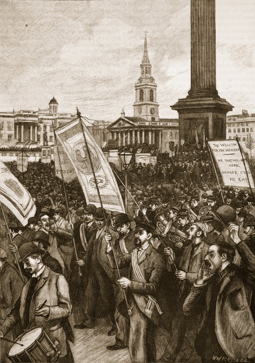 Openbare bijeenkomst op Trafalgar Square ter herdenking van Bloody Sunday, 1892, illustratie uit Cassells Geïllustreerde Geschiedenis van Engeland door English School