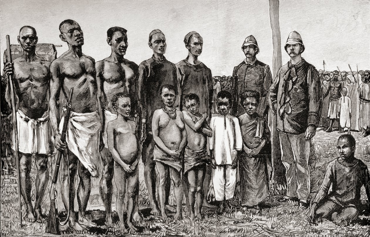 Pygmeeën vergeleken met Engelse officieren, Soedanezen en Zanzibari