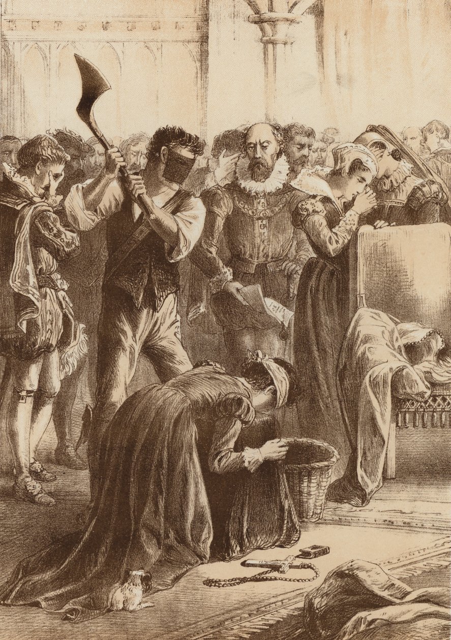Queen Mary, "Onthoofd bij Fotheringay" (litho) door English School