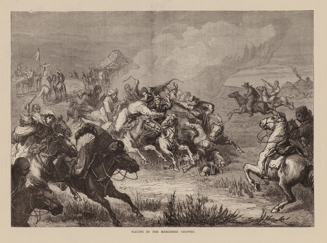 Racen in de Kerghese steppen (gravure) door English School