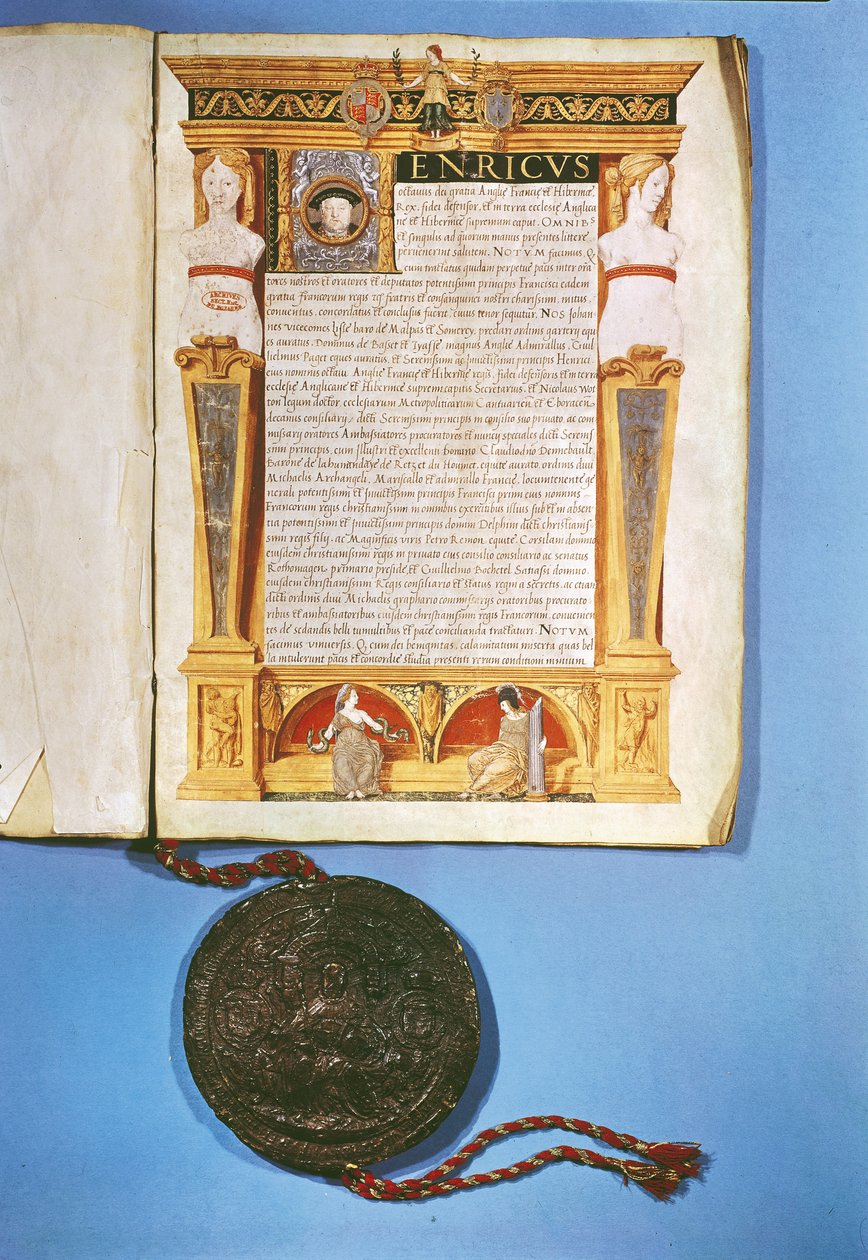 Ratificatie door Hendrik VIII (1491-1547) van het Verdrag van Ardres, 17 juli 1546 door English School