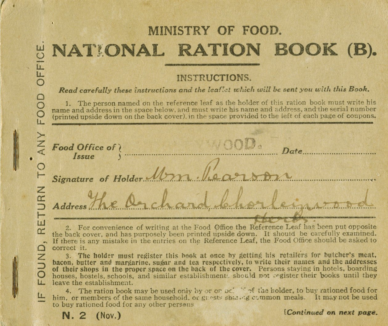 Rantsoenboek voor William Pearson, Chorleywood, Hertfordshire, 1919 door English School