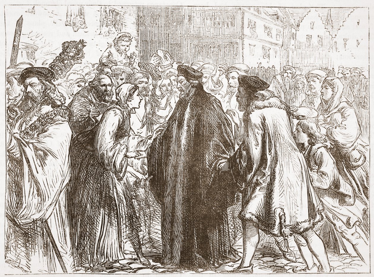 Ontvangst van Johannes Hus in Neurenberg, illustratie uit The History of Protestantism door James Aitken Wylie (1808-1890), gepubliceerd 1878 door English School