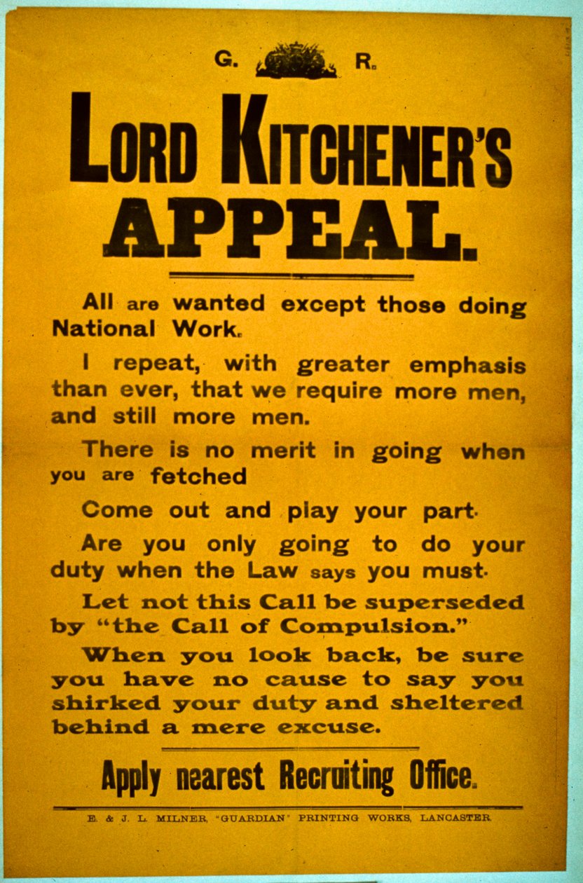 Wervingsposter - Lord Kitcheners Oproep, 1914-18 door English School