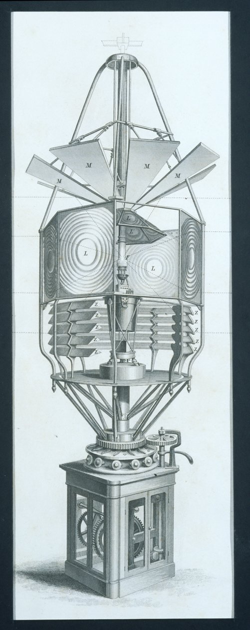 Roterend dioptrisch apparaat voor een vuurtoren, uit Cyclopaedia of Useful Arts & Manufactures, bewerkt door Charles Tomlinson, ca. 1880s door English School