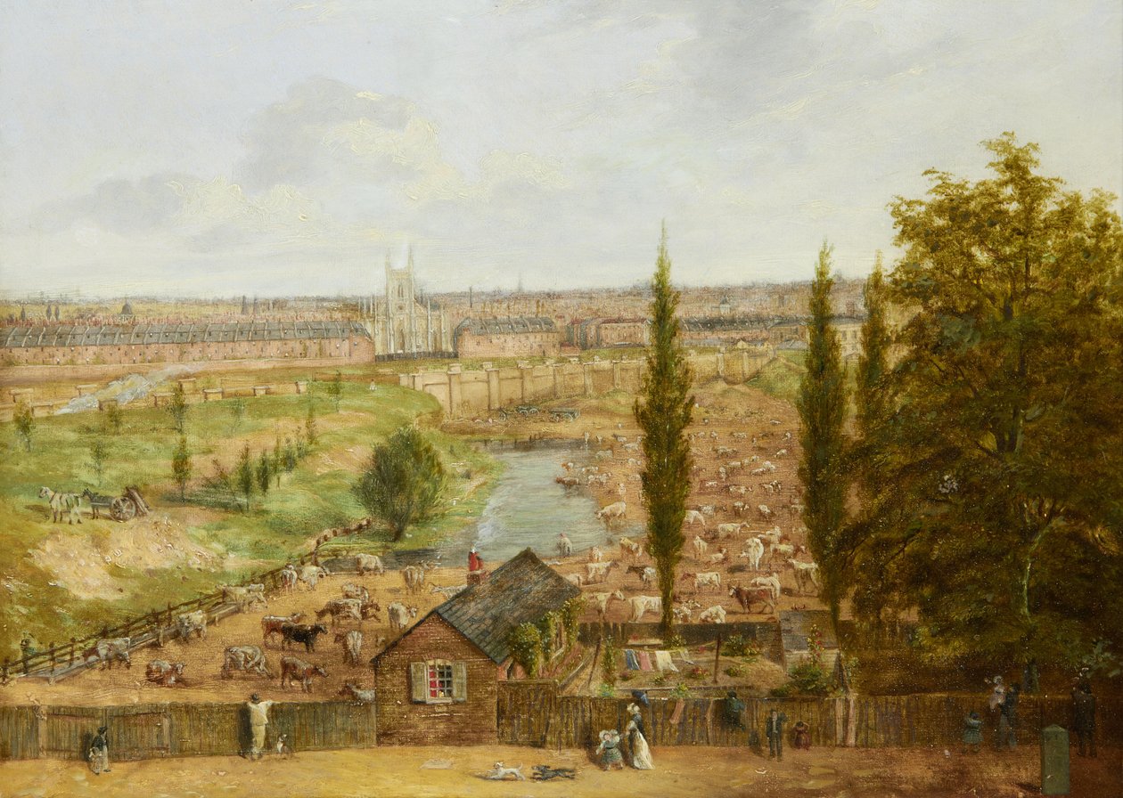 Rhobess Farm in 1844 (nu Ampthill Square in Camden, Londen); draagt inscriptie 
