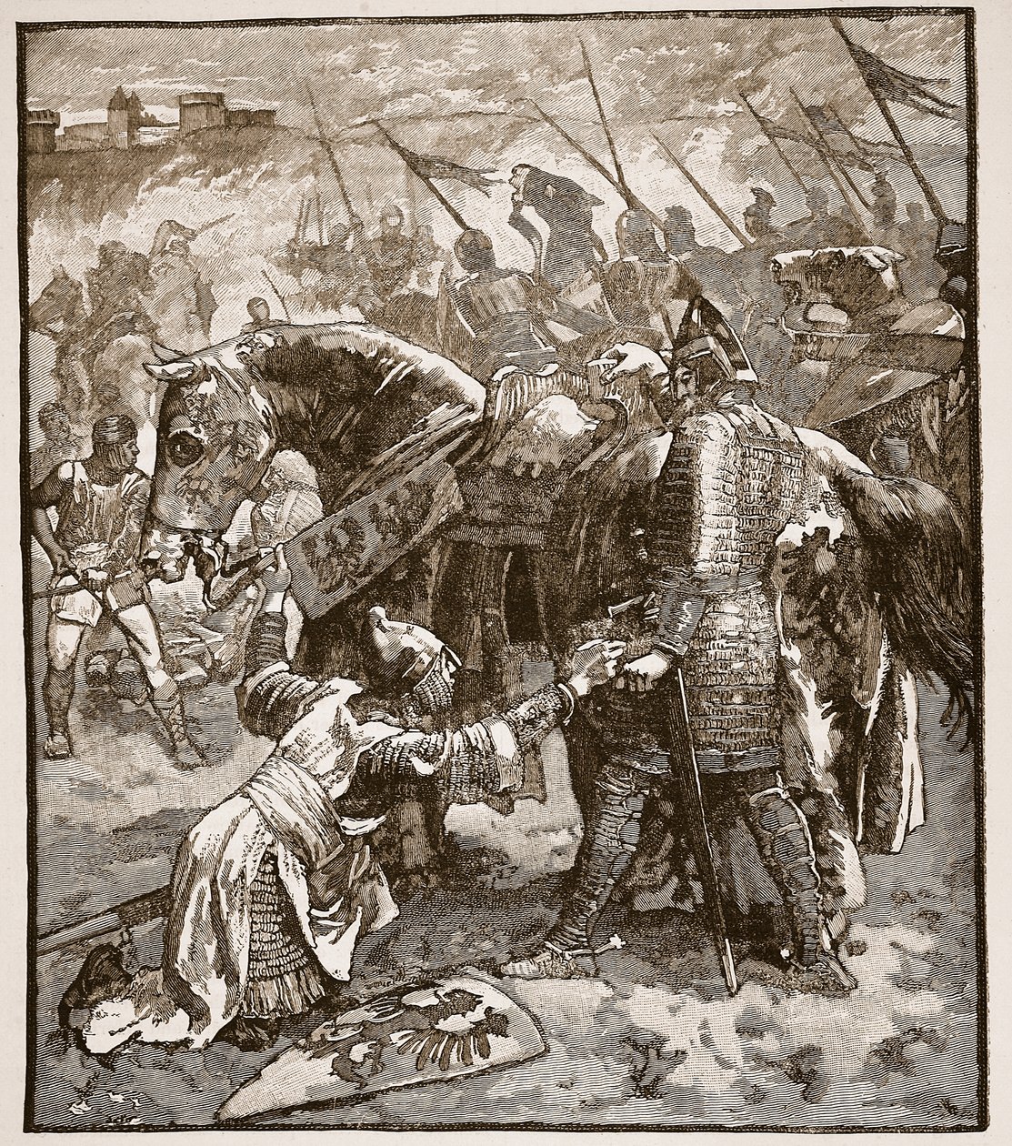 Robert die zijn vader om vergeving vraagt, illustratie uit Cassells Illustrated History of England door English School